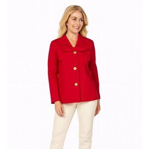 Cabi Lipstick Red Blazer Size 12 Bow Accent & Gold Buttons 3/4 Sleeve Stylish Ja